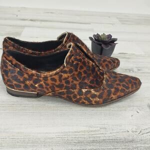 Rachel Zoe Leopard Loafer Morgan Oxford Slip On Pointed Toe Calf Hair Gold 8